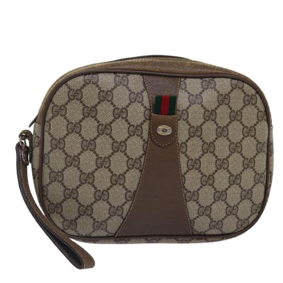 GUCCI GG Supreme Web Sherry Line Clutch Bag Pvc Beige Red 89 01 034 - Picture 1 of 16